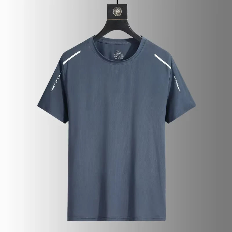 Summer Men's Running Quick Drying T-shirts Breathable Hiking Fishing Tees Soft Elasticity Outdoor Sports Short Shirt