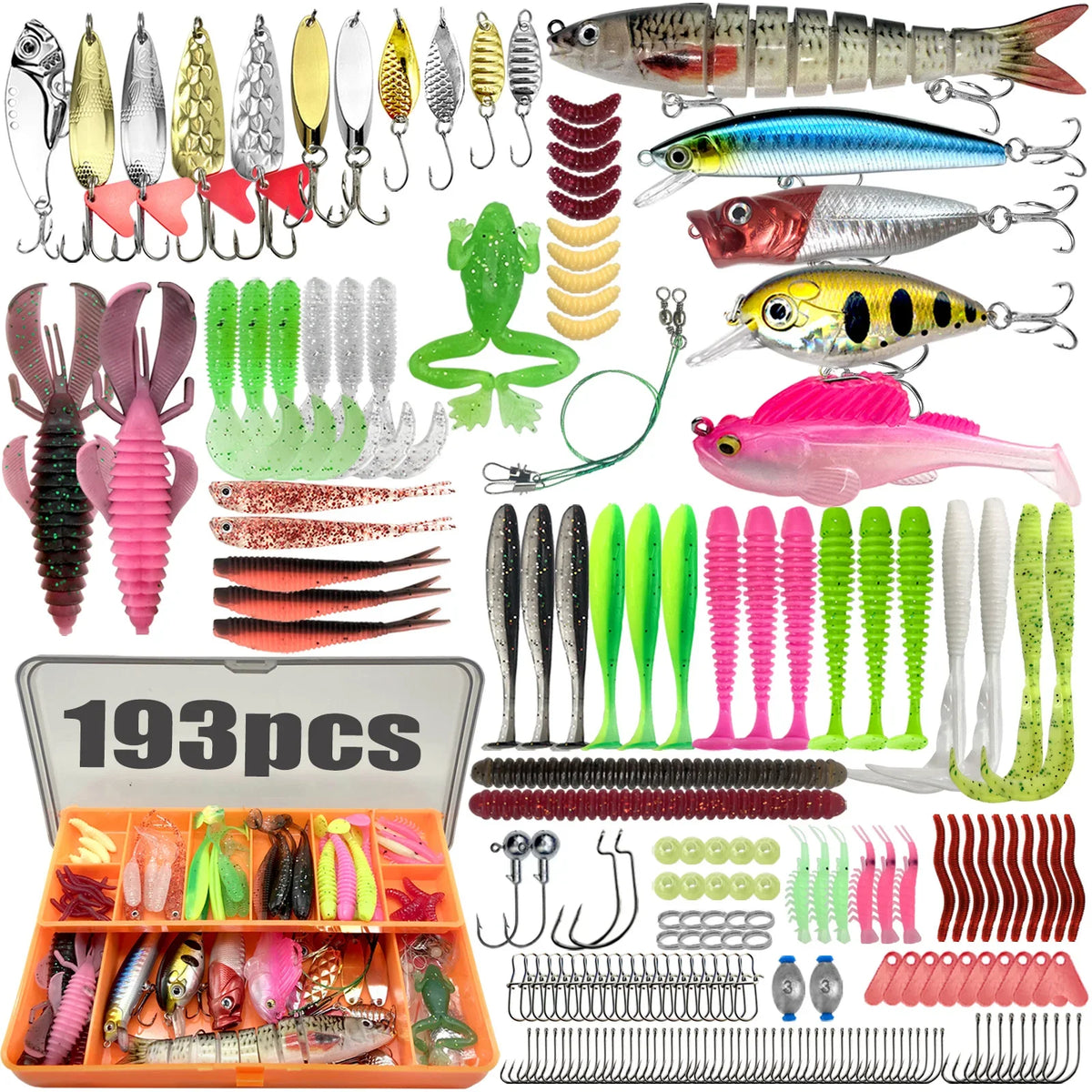 84/107pcs Fishing Lure Kit Soft and Hard Bait Set Gear Layer Metal Jig Spoon For Bass Pike Crank Tackle Accessories with Box