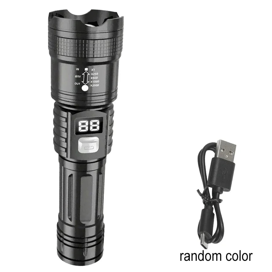 100000LM Super Bright Flashlight Rechargeable LED Torch Long Range Tactical Lamp for Outdoor Waterproof Camping Fishing Lantern