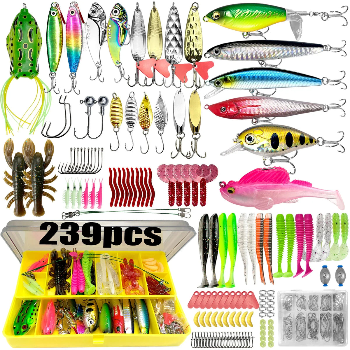 84/107pcs Fishing Lure Kit Soft and Hard Bait Set Gear Layer Metal Jig Spoon For Bass Pike Crank Tackle Accessories with Box